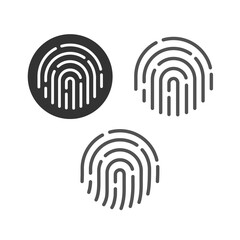 Poster - Fingerprint security button icon set vector, touch finger thumb print id symbol for biometric thumbprint identification isolated clipart collection line outline art