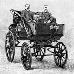 electric car by french paul pouchain. 1893. antique illustration. 1894.