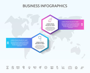 vector infographic template hexagons for 2 icons, diagram, graph, presentation