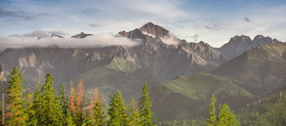 Tatra mountains - summits: Lodowy, Ostry Szczyt, Wielki Jaworowy Szczyt, Maly Jaworowy Szczyt, Sniezny Szczyt, Baranie Rogi, Durny Szczyt, Kolowy Szczyt - obrazy, fototapety, plakaty 