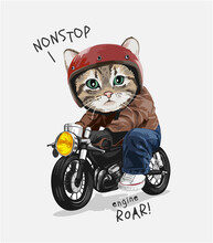 Cute Cat Riding Motorcycle Illustration