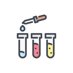 Poster - lab pipette with test tubes color line icon. dropper with science glassware vector outline colorful 
