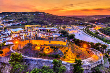 Wall Mural - Aerial view of the Torres Vedras Castle near Lisbon in Portugal at sunset