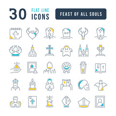 Poster - Vector Line Icons of Feast of All Souls