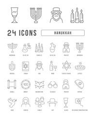 Poster - Vector Line Icons of Hanukkah