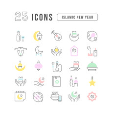 Canvas Print - Vector Line Icons of Islamic New Year