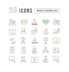 Poster - Vector Line Icons of World Blogger Day