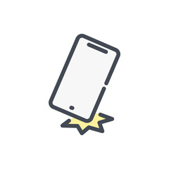 Poster - Dropped mobile phone color line icon. Smartphone crash test vector outline colorful sign.