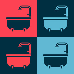 Sticker - Pop art Bathtub icon isolated on color background. Vector.