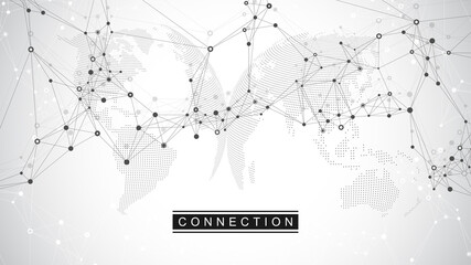 Poster - Global network connection. Social network communication in the global business. World map point and line composition concept. Vector illustration.
