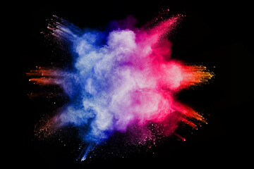 Wall Mural - abstract multicolor powder on black background. holi festival.