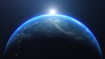 Wall Mural - Sunrise view from space on planet earth animation