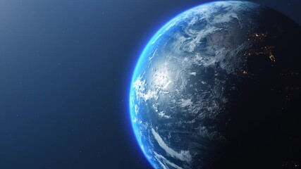 Wall Mural - View Of Blue Planet Earth From Space rotating and illuminated by sun.  Background animation