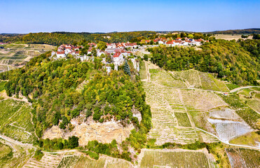 Poster - Chateau-Chalon above its vineyards in Franche-Comte, France