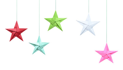 Wall Mural - Origami paper stars haning with string