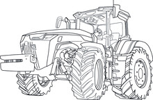 Vector Drawing Of The Tractor. The Drawing Is Inspired By Real Machine John Deere 8R. All Lines In The Drawing Can Be Edited.

