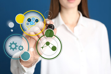 Poster - Woman touching icon on virtual screen, closeup. Machine learning concept