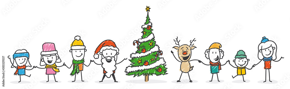 Strichfiguren / Strichmännchen: Lustig, Weihnachten, Weihnachtsmann