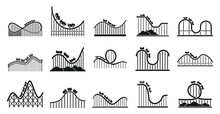 Roller Coaster Park Icons Set. Simple Set Of Roller Coaster Park Vector Icons For Web Design On White Background