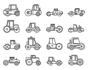 Poster - contruction road roller icons set. outline set of contruction road roller vector icons for web desig
