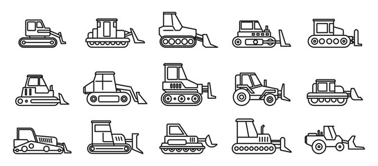 Poster - Construction bulldozer icons set. Outline set of construction bulldozer vector icons for web design isolated on white background