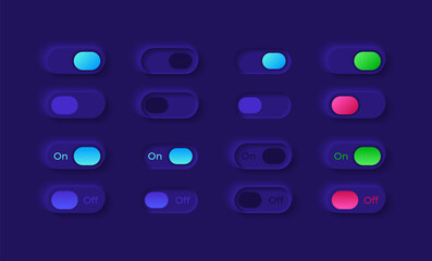 power on and off ui elements kit. turn slider. switch buttons isolated vector icon, bar and dashboar