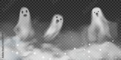 Fotografía Set of realistic vector ghosts in fog