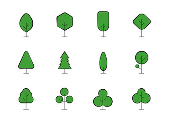 Poster - Green threes set vector. Isolated threes set.