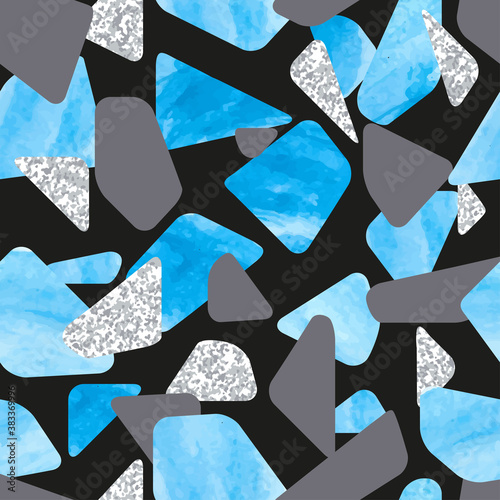 Tela Abstract blue and black terrazzo seamless pattern