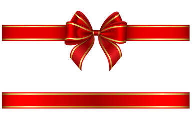 red ribbon and bow with gold edging