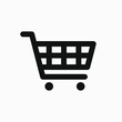© Adam - Black vector icon of cart isolated on white background. Shopping cart illustration. Cart symbol. Vector icon for web design or app design. E-commerce icon.