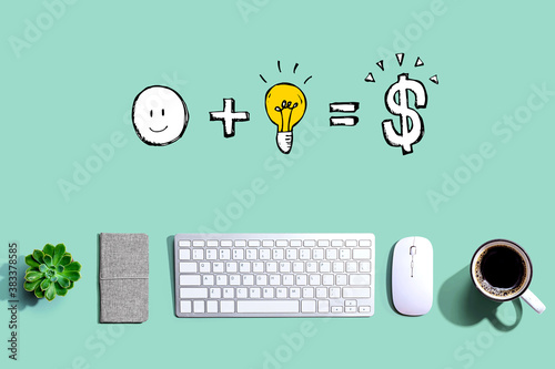 Good idea equals money with a computer keyboard and a mouse