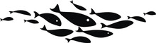 Black Silhouette Flock Of Fish. Element For Your Design. Logo Template.