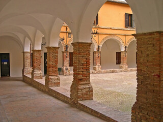 Poster - Italy, Marche, Mondavio, the Cloister of Saint Francis in Matteotti  square