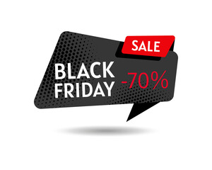 Wall Mural - Black Friday sale black banner template. Advertising sign banner of sales, promotion. Super sale and discount. Halftone dot background. Isolated vector illustration