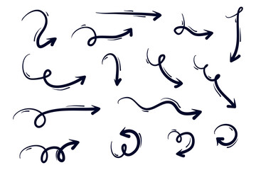 Fototapete - Hand drawn arrows doodle. Handmade sketch symbols set direction mark on a white background. vector illustration graphic design elements