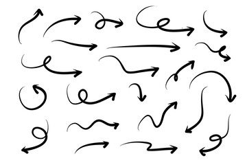 Fototapete - Hand drawn arrows doodle. Handmade sketch symbols set direction mark on a white background. vector illustration graphic design elements
