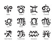 Vector illustration cute zodiac astrology signs including Aries, Taurus, Gemini, Cancer, Leo, Virgo, Libra, Scorpio, Sagittarius, Capricorn, Aquarius and Pisces.