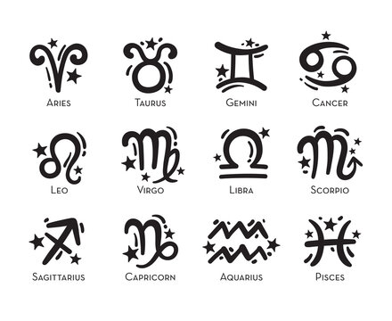 Fototapete - Vector illustration cute zodiac astrology signs including Aries, Taurus, Gemini, Cancer, Leo, Virgo, Libra, Scorpio, Sagittarius, Capricorn, Aquarius and Pisces.