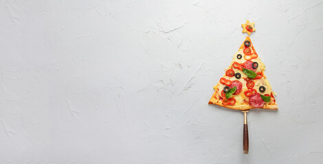 Wall Mural - Piece of pizza set like christmas tree.