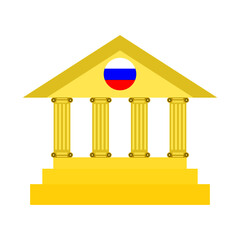 Gold bank and russia flag on white background