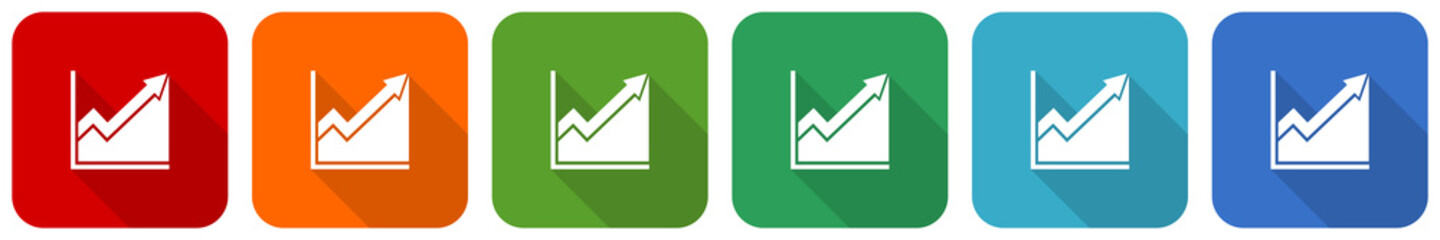 Poster - Histogram icon set, flat design vector illustration in 6 colors options for webdesign and mobile applications