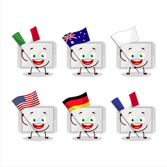 Sticker - Silver plastic tray cartoon character bring the flags of various countries