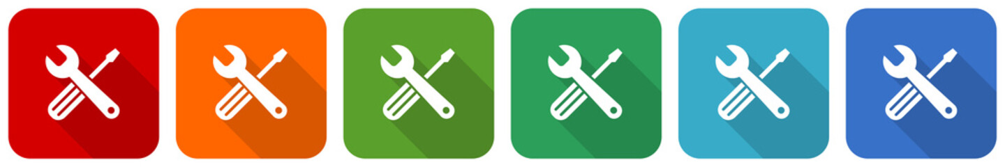 Poster - Tools icon set, flat design vector illustration in 6 colors options for webdesign and mobile applications