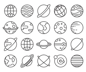 planet and globe line icons vector illustration