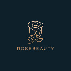 Wall Mural - Golden Luxury Rose Beauty Woman Face Logo Design