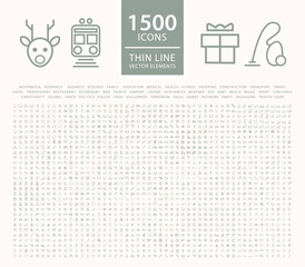 Fototapete - Set of 1500 High Quality Universal Solid Icons . Isolated Vector Elements