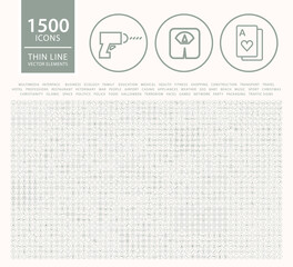 Fototapete - Set of 1500 High Quality Universal Solid Icons . Isolated Vector Elements