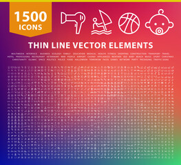 Wall Mural - Set of 1500 High Quality Universal Solid Icons . Isolated Vector Elements