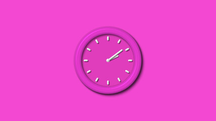 Amazing pink color 3d wall clock isolated on pink background,12 hours 3d wall clock